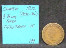 1812 Canada Tiffin Token Half Penny 1832-36 1/2 Penny Very Fine Halliday Vintage