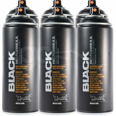 Montana Black 6er Pack Sprühfarbe - Schwarz Matt Hochdruck - 6x400ml Dosen