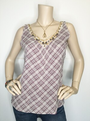 Tapemeasure Size 8 Silk Beaded Lace Neckline V Neck Sleeveless Top Tank Shirt