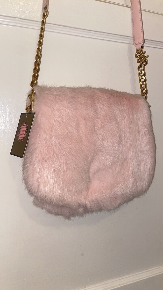 VINTAGE Y2K JUICY COUTURE BABY PINK RABBITS FUR CROSSBODY BAG NEW