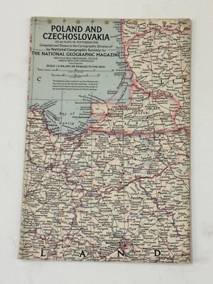 National Geographic Magazine, Folded Paper  Map, Poland & Czechoslovakia, 1958
