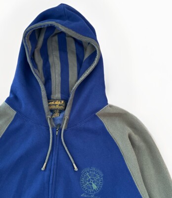 Vtg Eddie Bauer Colorblock Full Zip Hoodie Green Blue Men S 90s Y2K Skater  - Main Image