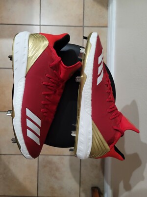 Adidas Boost Icon 4 Baseball Metal Cleats Power Red White Gold- Men's Size 14