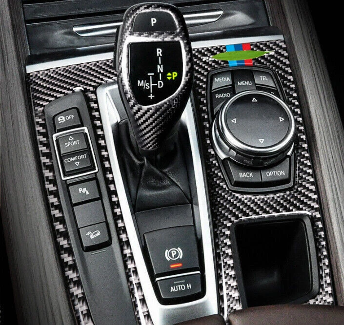 Cubierta de cambio de marchas de consola central de fibra de carbono de vinilo para BMW X5 X6 F15 14-18 Foto 3 de 4