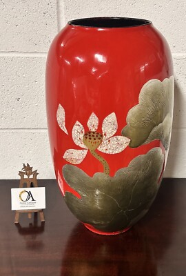 Schöne große rote handbemalte Emaille Bodenvase - Made in Vietnam (A/F) 