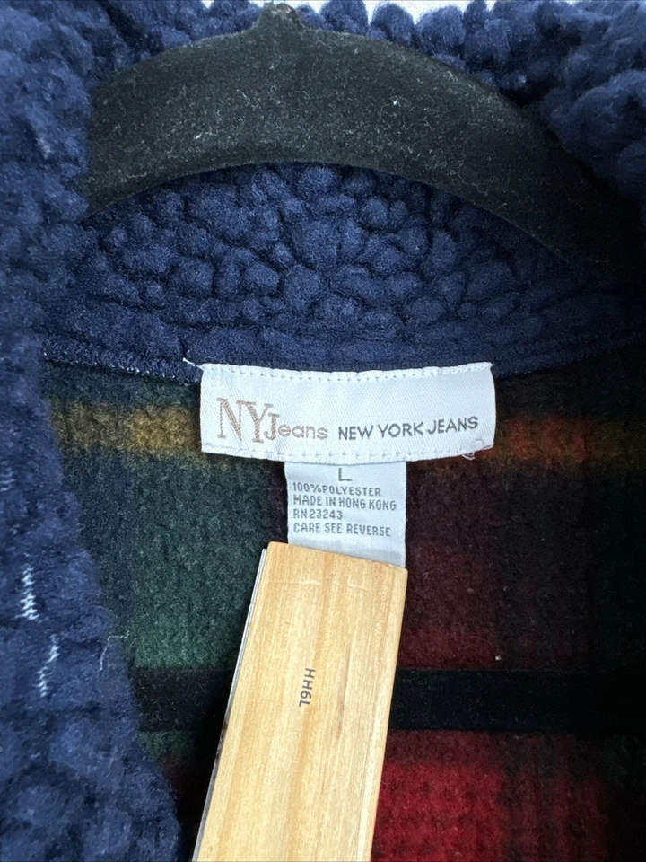 Chaqueta de cordero NY Jeans para hombre cuello grande a cuadros tartán polar años 90 ropa de calle de colección Foto 4 de 4