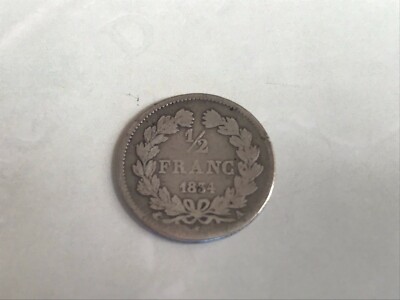 Coin 1834 Half 1/2 Franc Louis Philippe Silver 900) 2.5 g   18 mm KM# 741