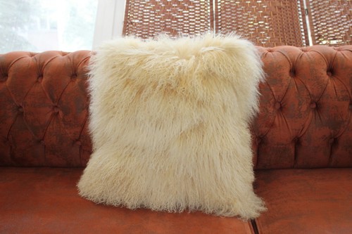 Real Mongolian Lamb Fur,Yellow Tibetan Pillowcase stylish decorative pillow case - Picture 4 of 10