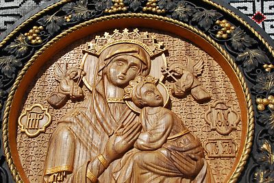 OUR LADY OF PERPETUAL HELP WOOD CARVED ICON RELIGIOUS GIFT WALL HANGING ART WORK