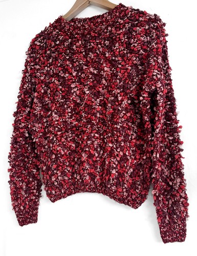 TOPSHOP RED HAND CROCHET KNIT MULTI STITCH PEBBLE BOBBLES POMPOMS JUMPER SWEATER - Picture 8 of 24