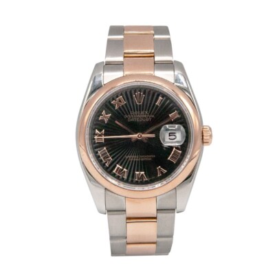 Rolex 116201 Datejust RARE Black Sunburst Roman Dial 18k Rose