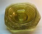 Set Of 4 Vintage 1930s Federal Madrid Amber Square 6.75" Bowls Depression Glass