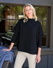 Frank Eileen Effie Long-Sleeve Funnel Neck Triple Fleece Capelet S Small Black