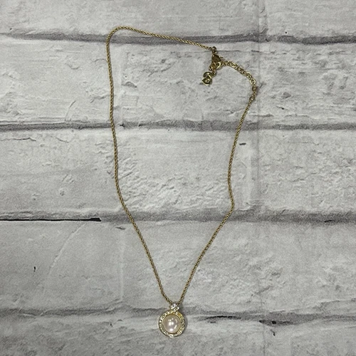 Collana Christian Dior placcata oro imitazione perle catena ciondolo #9622a rialzo