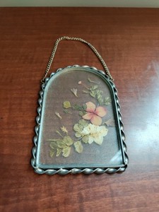 Glass Suncatcher Art Glass With Hanging Chain And Floral Flowers Decor Vintage