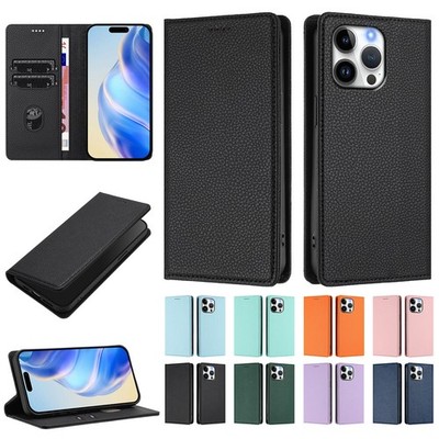 Lychee Texture Leather Flip Wallet Case For iPhone 17 Pro Max / 16E /15/14/13/12