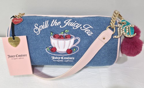 Juicy Couture Spill The Juice Tea Sweet Tea Party Shoulder Bag Washed Denim