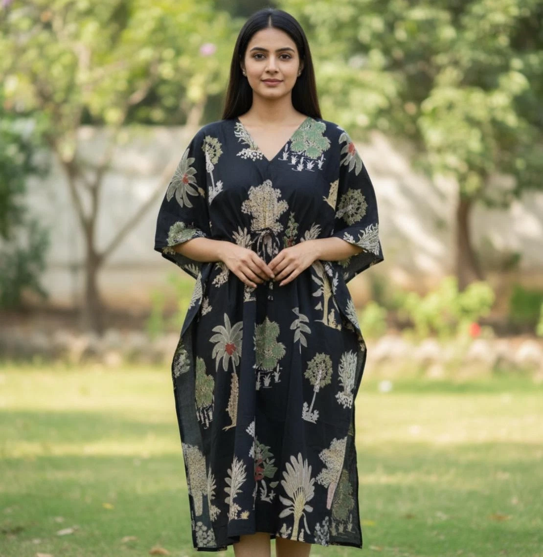 Women Indian Kaftan Dress Hand Block Printed Cotton Loungewear Maxi