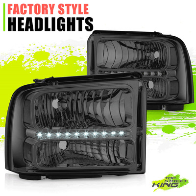 3D LED Strip Chrome Smoke Headlight for F250 F350 F450 F550 SD Excursion 05-07