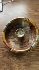 MCM Drip Glaze Ashtray Ceramic Pottery Brown Green Amber Atomic