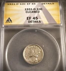 1931-D MERCURY 10 CENTS** ANACS  EF-45 DETAILS ** (7542)