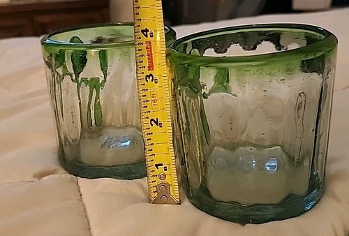 4 Classic Mexican Hand-Blown Green Cactus Bubbles Rocks Water Glasses 8 oz /K - Picture 14 of 15