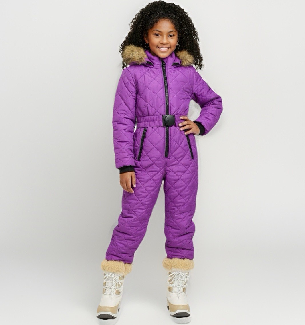 Girls Violet Purple One Piece Snowmobile Snowsuit Insulated Ski Suit Kids Size 8