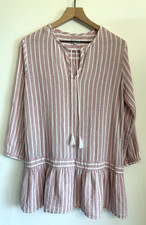 Rails Women's Lydia Rouge Rose Gold Stripe Linen Blend Tiered Ruffle Dress Sz M