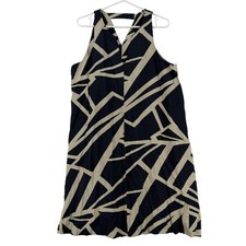 Banana Republic Dress Womens Large Black Geometric V Neck Swing Trapeze NWT