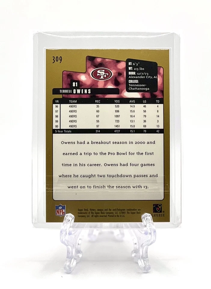 TERRELL OWENS 2001 Upper Deck Victory #309 GOLD BASE CARD PARALLEL SF 49ERS - Image 2 of 2