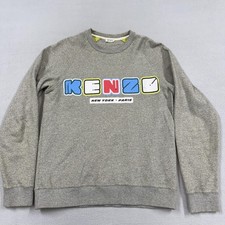 KENZO Sweatshirt Mens Medium Gray Crewneck Pullover New York Paris Graphic Logo