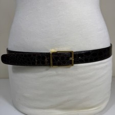 Bally Dark Brown Croc Embossed Leather Belt Gold Buckle Italy Size 40 / 100