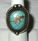 Vintage Large Navajo SIlver or silver tone Ring Blue 6