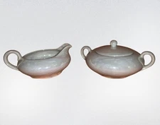 White Lusterware Cream & Sugar Iridescent, Austria Vintage O&E.G