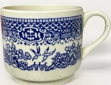 VTG Blue Willow Mug Cup Made In USA Stackable White Asian Style Sparrows