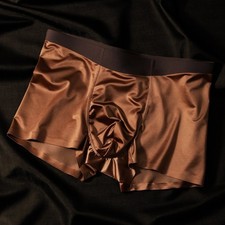 Classic Solid Color Ice Silk Boxer Shorts for Men Seamless Design and Comfort