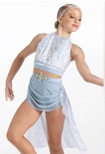 Weissman Light Blue And Silver 2 Piece Dance Costume With Gorgeous Skirt