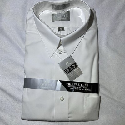 Stafford Executive Pinpoint Oxford Men s White Shirt Long Sleeve Button Down NEW