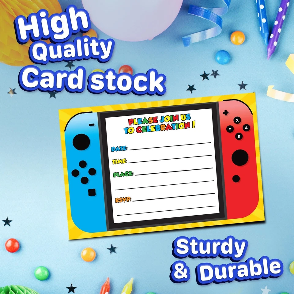 20 Gamer Nint-Themed Birthday Invitation Cards, 20 Envelopes, Postcard Style - Image 3 of 4