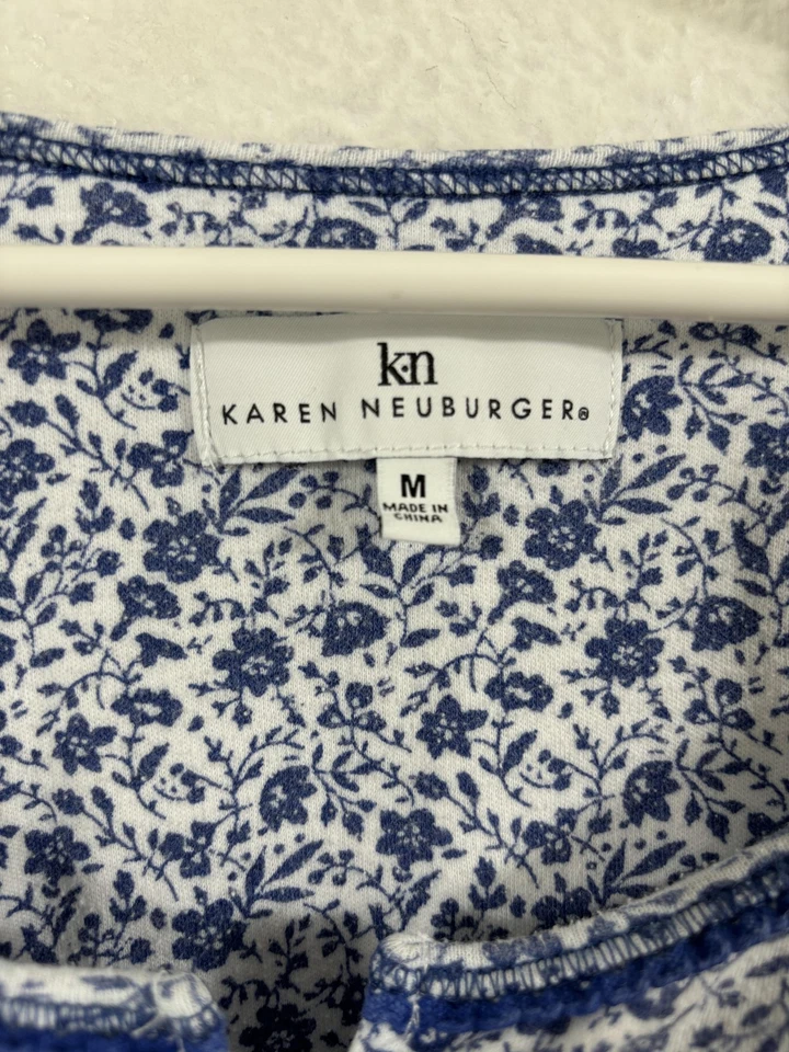 Karen Neuburger Sleep Shirt Womens Medium Blue White Floral Henley Nightshirt - Image 4 of 4