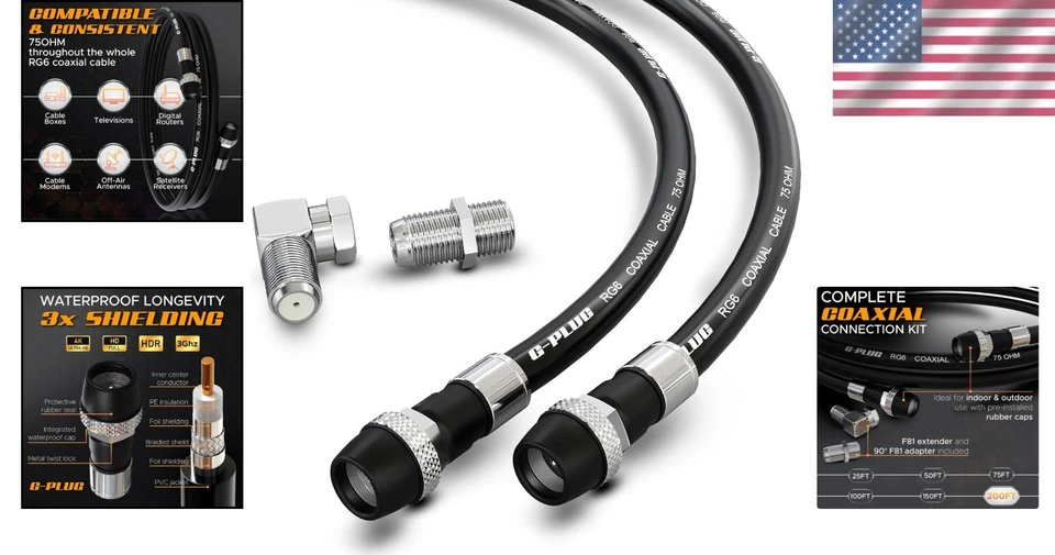 Waterproof Quad Shielded 200FT Coax Cable - HDTV/Satellite - Image 2 of 4