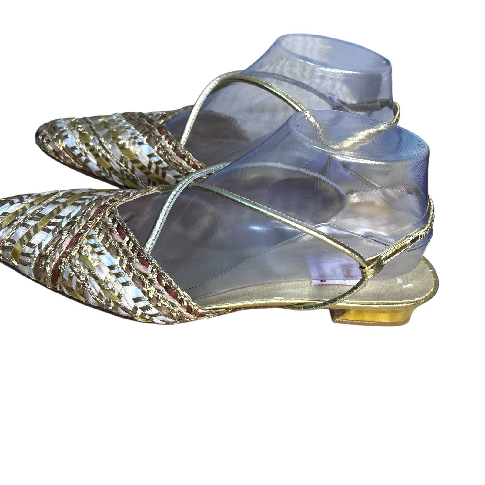 APL Sandali Red By Ramon Tenza Low Block Oro 10 N Cinturino Tessuto Metallizzato Slingback