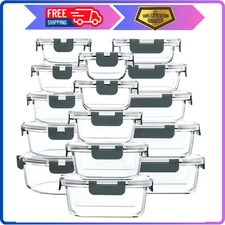 M MCIRCO 30-Piece Glass Food Storage Containers with Airtight Snap Lids