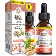 Guru Nanda Liquid Ashwagandha and Bacopa Dietary Supplement for Adults - 1 oz