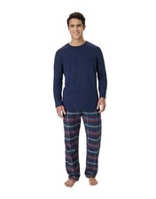 2-Piece HANES Mens L Crew Knit Top Flannel Pant Pajama Sleep Set Long Sleeve