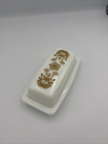 Vtg 1970s Pyrex Butter Dish with Lid Butterfly Gold 72-B made in USA