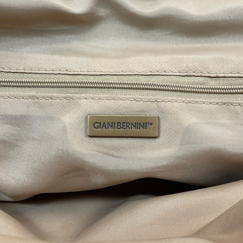 Giani Bernini Canvas Tote Handbag Khaki Brown Leather Trim Shoulder Bag Pockets - Picture 10 of 13