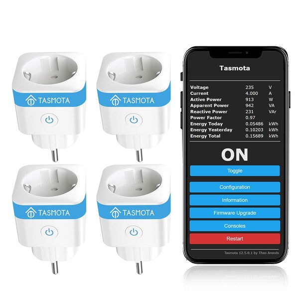 Eightree Tasmota Wlan Steckdose Mit StromzäHler, FüR Home Assistant, 4Er Weiß-image