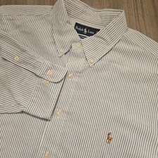 Ralph Lauren Mens 18 34/35 Classic Fit Blue White Striped Oxford Shirt Cotton