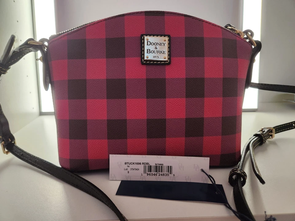 Nuevo Bolso Bandolera Dooney & Bourke Suki Buffalo Check Rojo/Negro Foto 2 de 4